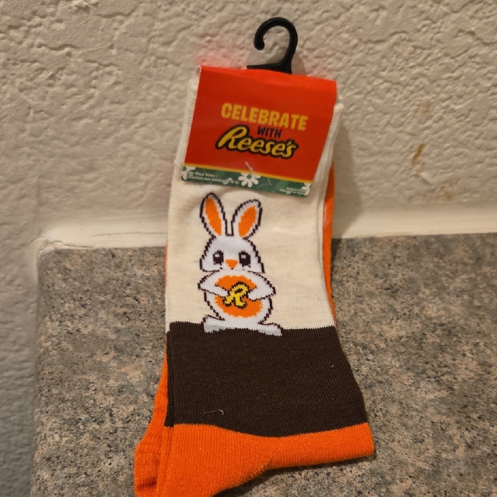 Festive Bunny Socks - Orange and Brown Reese's Unisex Nwt